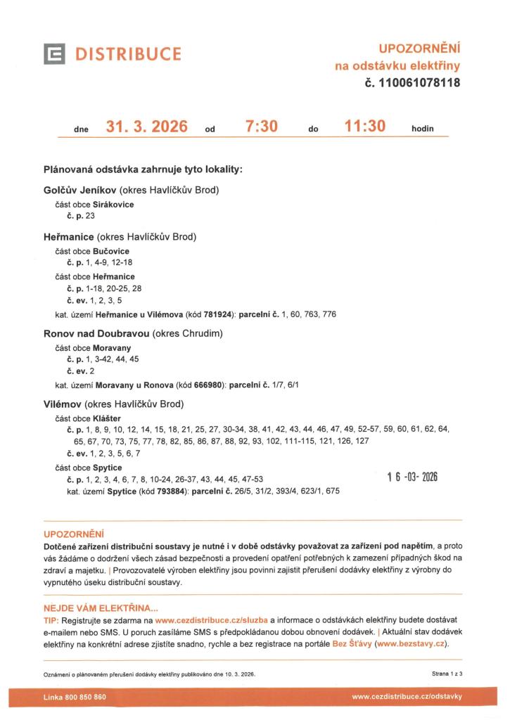 odstávka elelktřiny